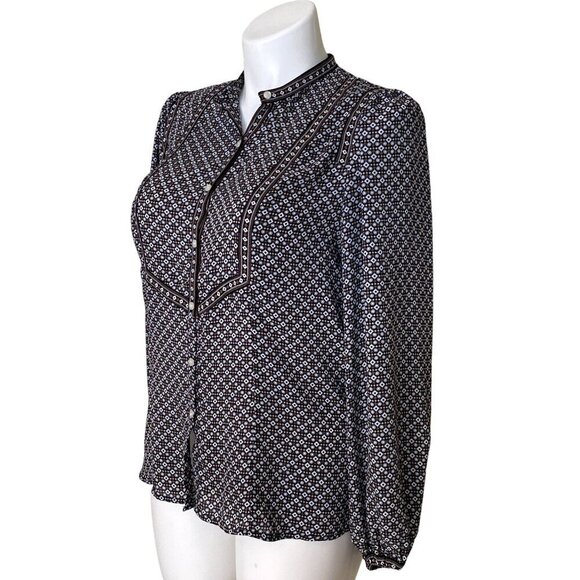Max Studio Geometric Print Blouse Button Front Balloon Sleeves, Women's Size L - Picture 7 of 9